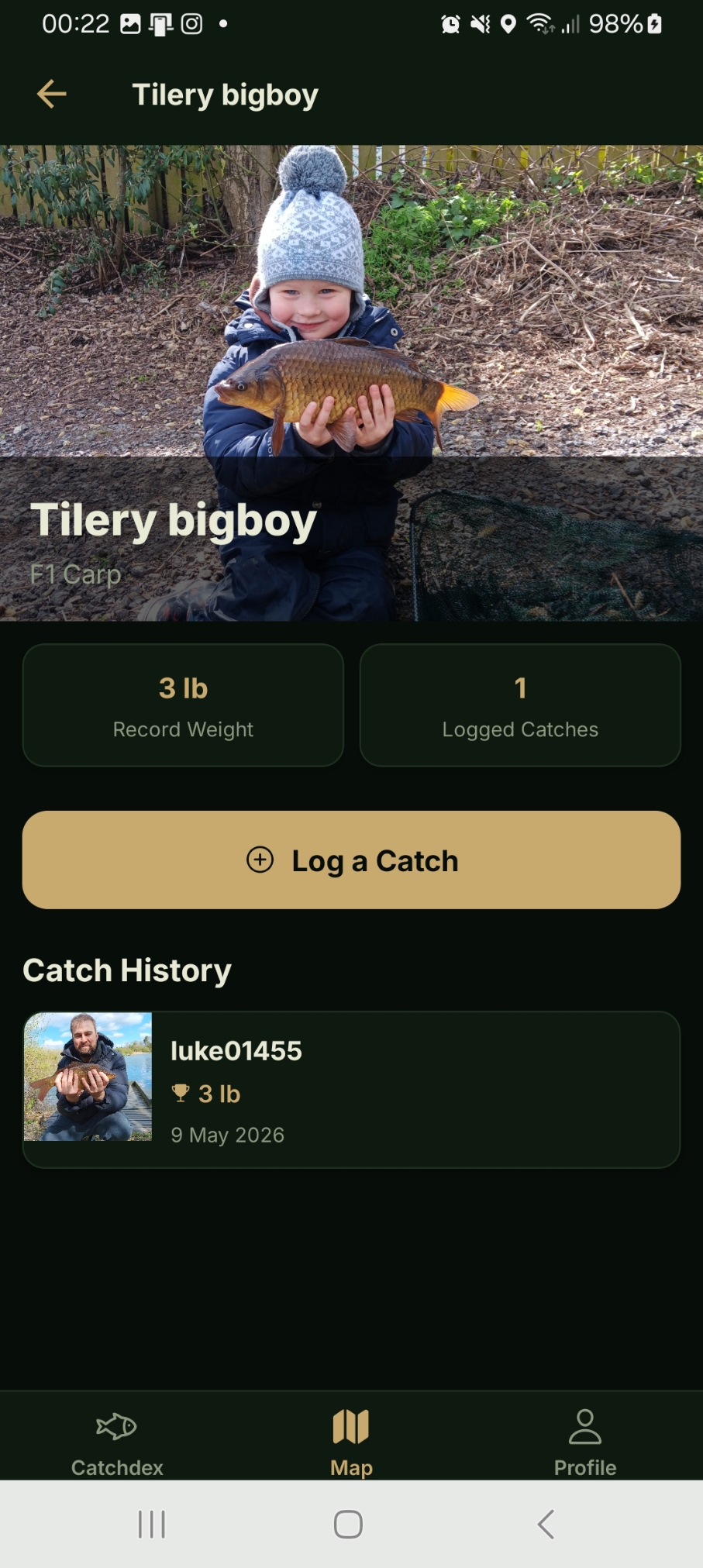 Fish detail with catch history