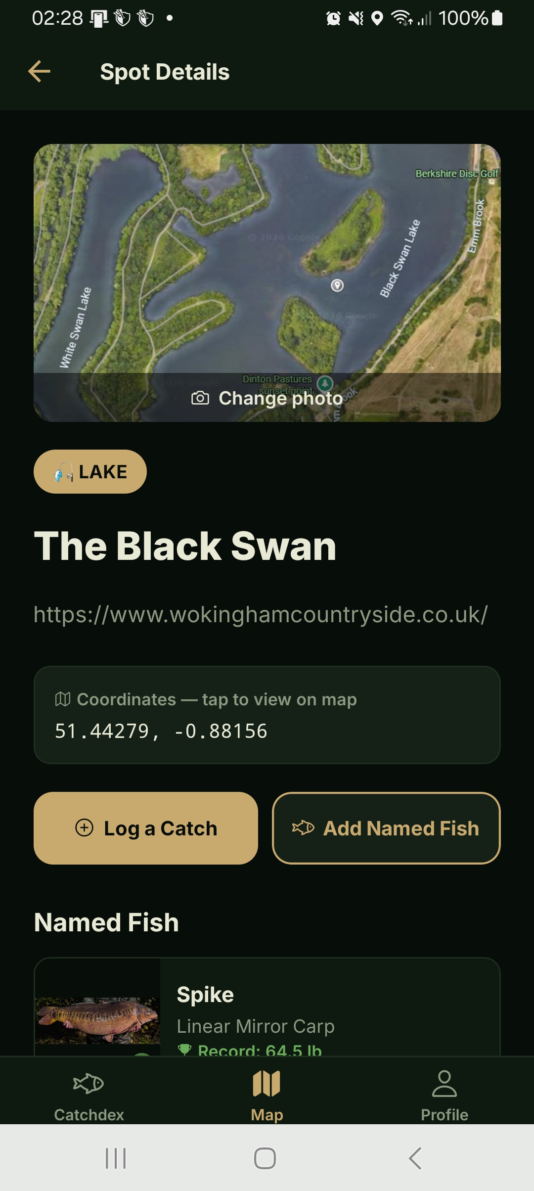 Lake spot details page